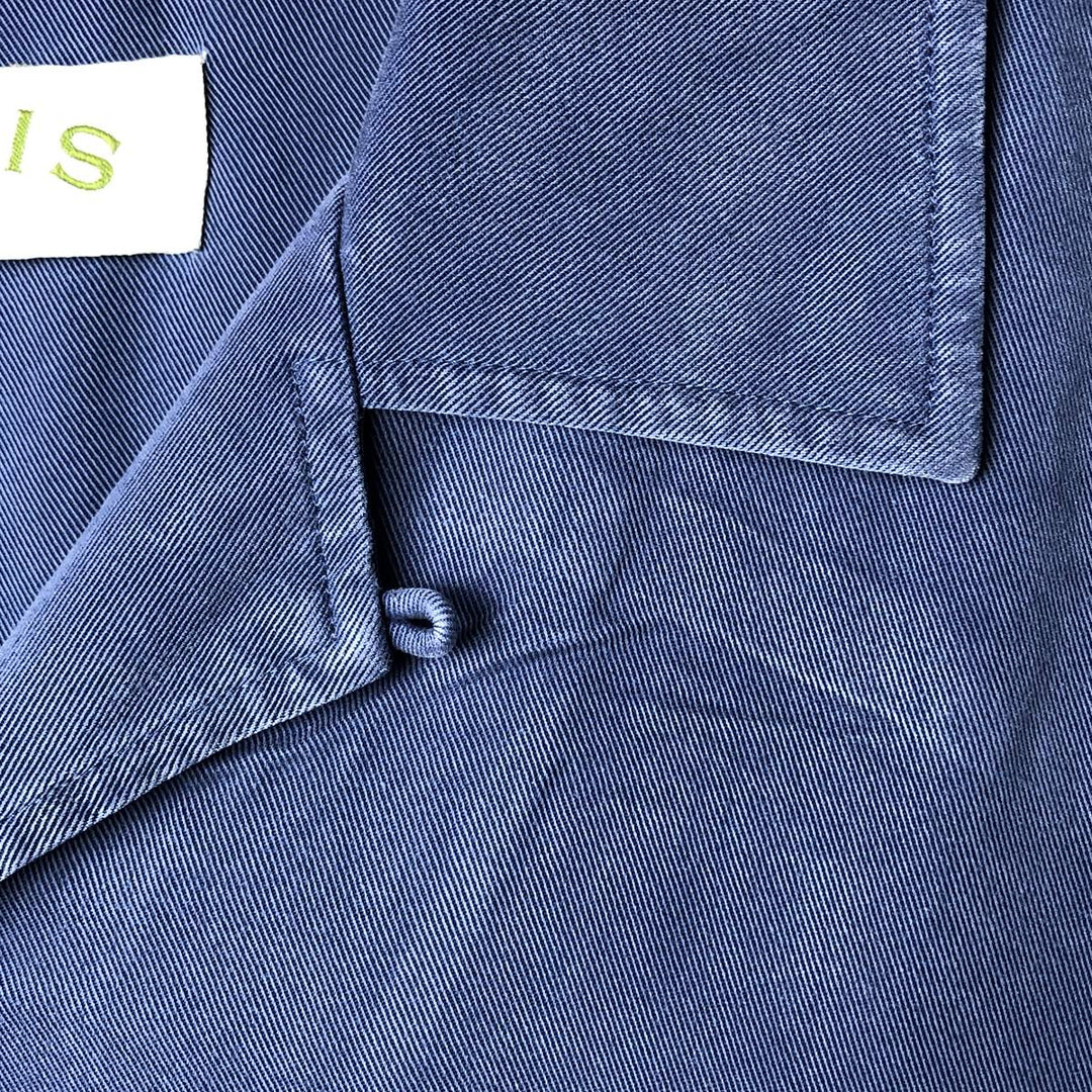 Orvis short-sleeved open-collar box shirt, men's size L Tencel navy blue type Vintage Second Hand