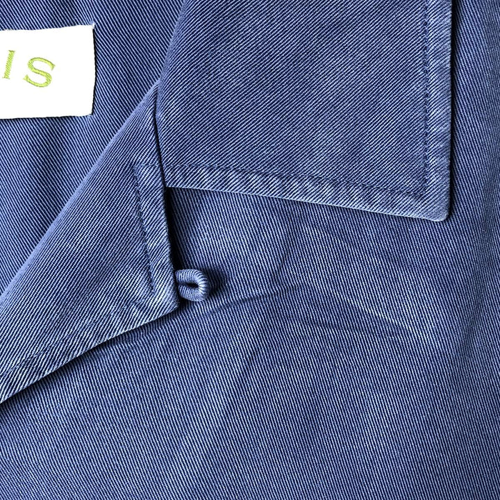 Orvis short-sleeved open-collar box shirt, men's size L Tencel navy blue type Vintage Second Hand