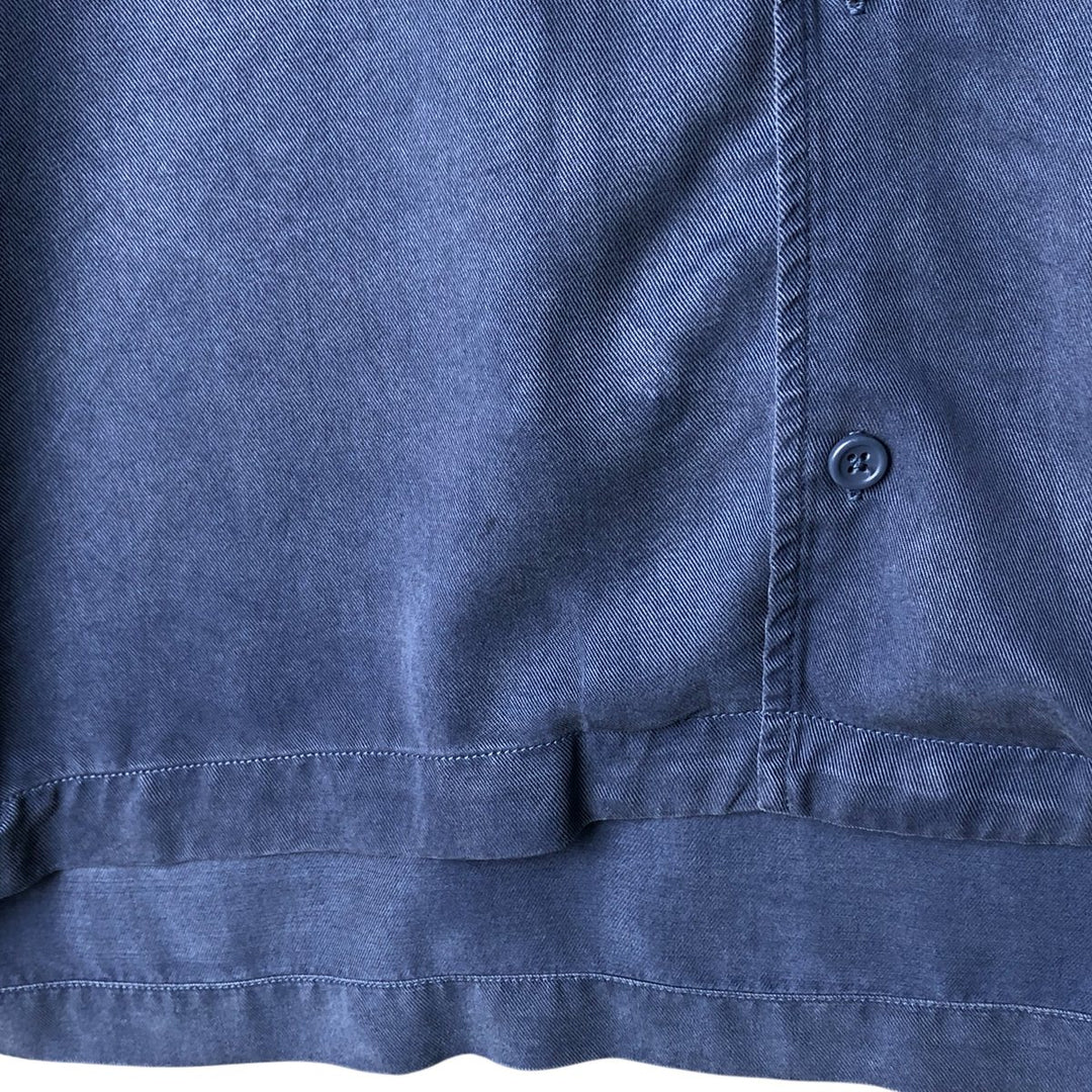 Orvis short-sleeved open-collar box shirt, men's size L Tencel navy blue type Vintage Second Hand