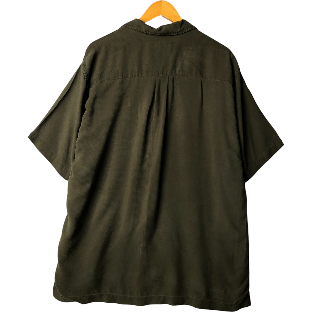 Perry Ellis Short Sleeve Open Collar Silk Shirt Box Shirt Men's XL silk Khaki type sage green Vintage Second Hand