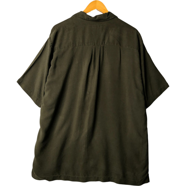 Perry Ellis Short Sleeve Open Collar Silk Shirt Box Shirt Men's XL silk Khaki type sage green Vintage Second Hand