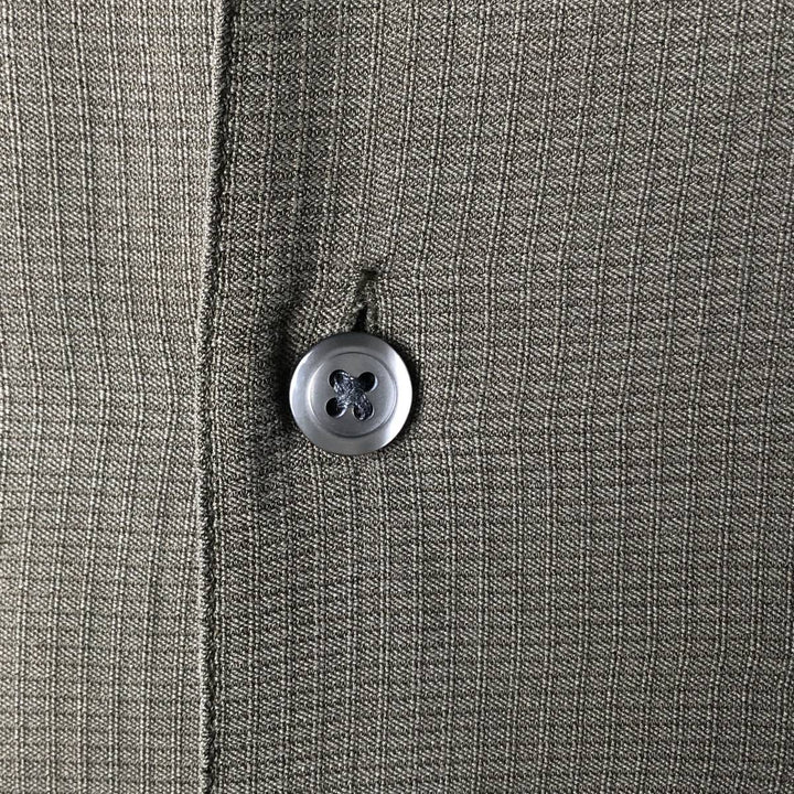Perry Ellis Short Sleeve Open Collar Silk Shirt Box Shirt Men's XL silk Khaki type sage green Vintage Second Hand