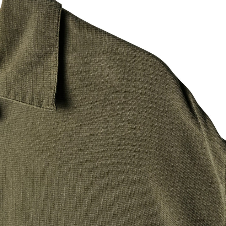 Perry Ellis Short Sleeve Open Collar Silk Shirt Box Shirt Men's XL silk Khaki type sage green Vintage Second Hand