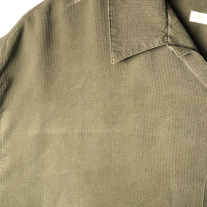 Perry Ellis Short Sleeve Open Collar Silk Shirt Box Shirt Men's XL silk Khaki type sage green Vintage Second Hand