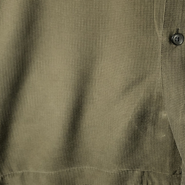 Perry Ellis Short Sleeve Open Collar Silk Shirt Box Shirt Men's XL silk Khaki type sage green Vintage Second Hand