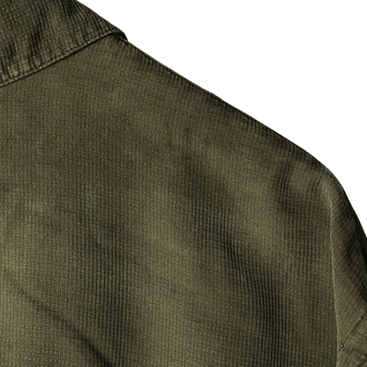 Perry Ellis Short Sleeve Open Collar Silk Shirt Box Shirt Men's XL silk Khaki type sage green Vintage Second Hand