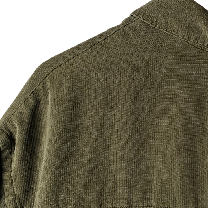 Perry Ellis Short Sleeve Open Collar Silk Shirt Box Shirt Men's XL silk Khaki type sage green Vintage Second Hand
