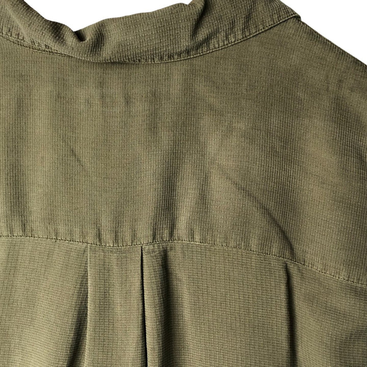Perry Ellis Short Sleeve Open Collar Silk Shirt Box Shirt Men's XL silk Khaki type sage green Vintage Second Hand