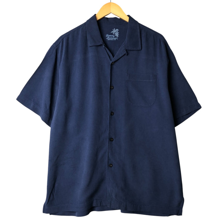 Tommy Bahama short sleeve open collar silk shirt, box shirt, men's size L silk navy blue type Vintage Second Hand