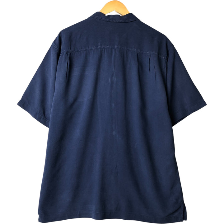 Tommy Bahama short sleeve open collar silk shirt, box shirt, men's size L silk navy blue type Vintage Second Hand