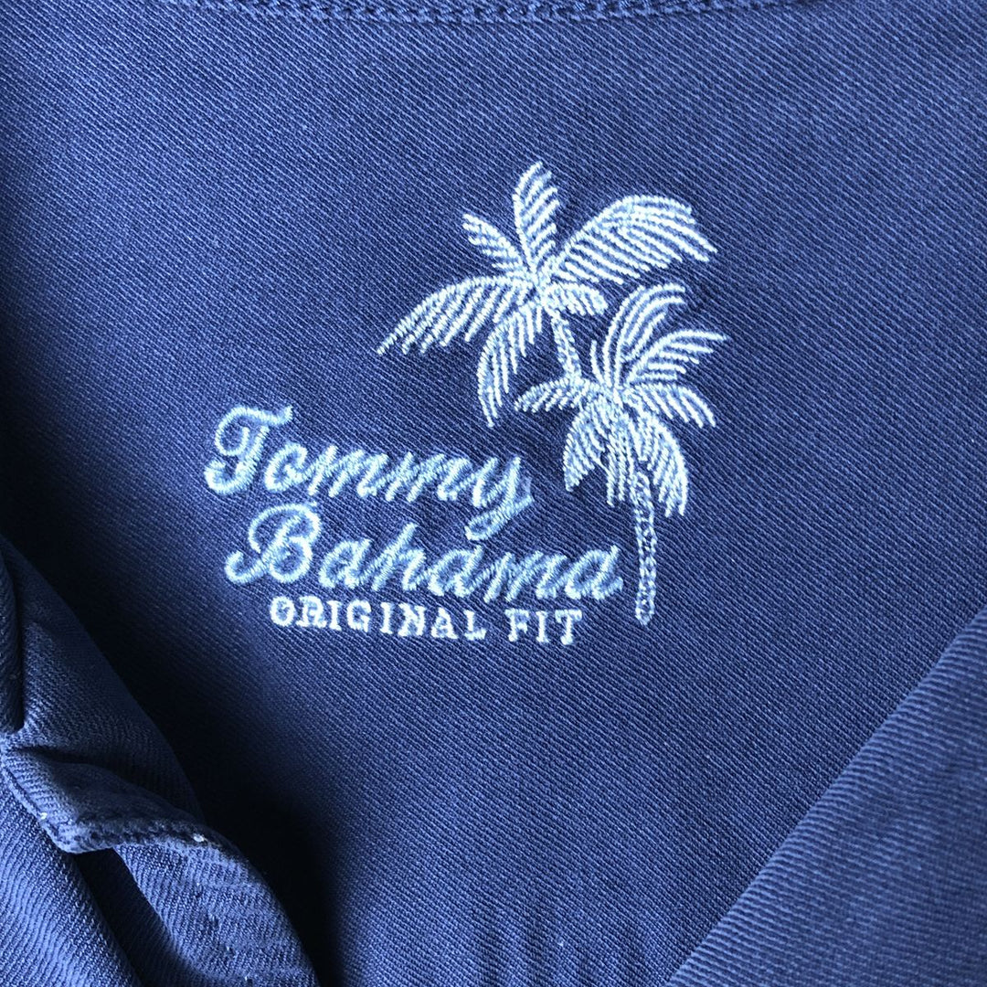 Tommy Bahama short sleeve open collar silk shirt, box shirt, men's size L silk navy blue type Vintage Second Hand