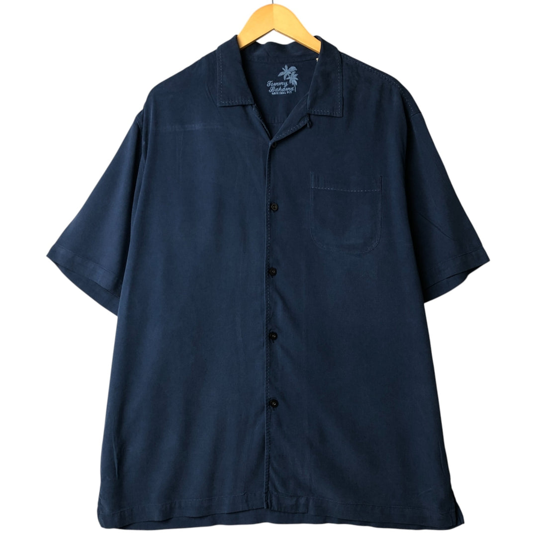 Tommy Bahama short sleeve open collar silk shirt, box shirt, men's size L silk navy blue type Vintage Second Hand