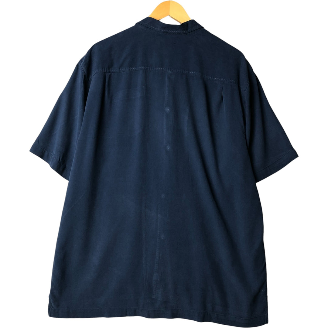 Tommy Bahama short sleeve open collar silk shirt, box shirt, men's size L silk navy blue type Vintage Second Hand