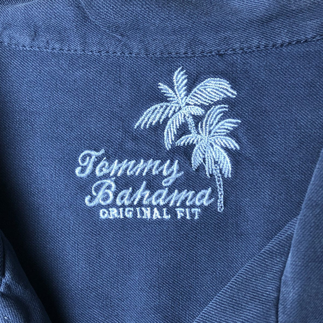 Tommy Bahama short sleeve open collar silk shirt, box shirt, men's size L silk navy blue type Vintage Second Hand