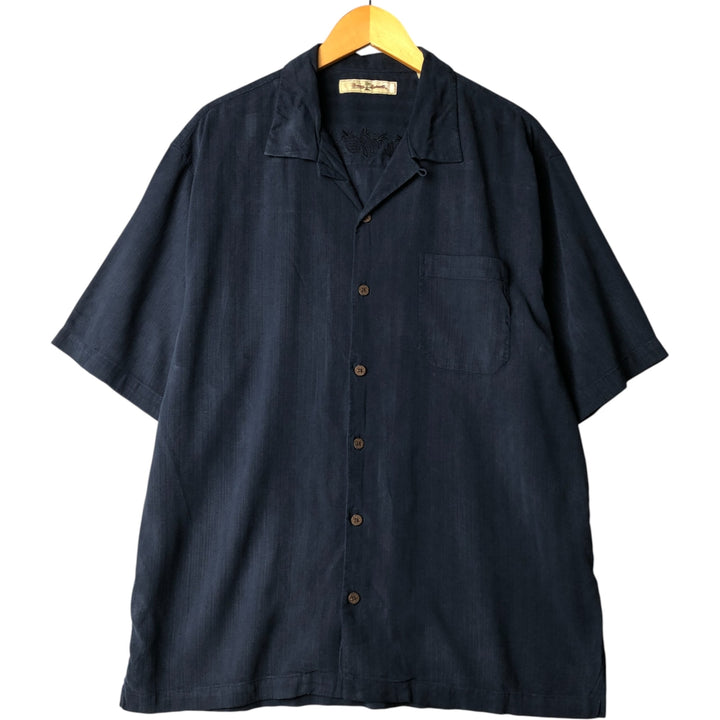 Tommy Bahama short sleeve open collar silk shirt, box shirt, men's size L silk navy blue type Vintage Second Hand