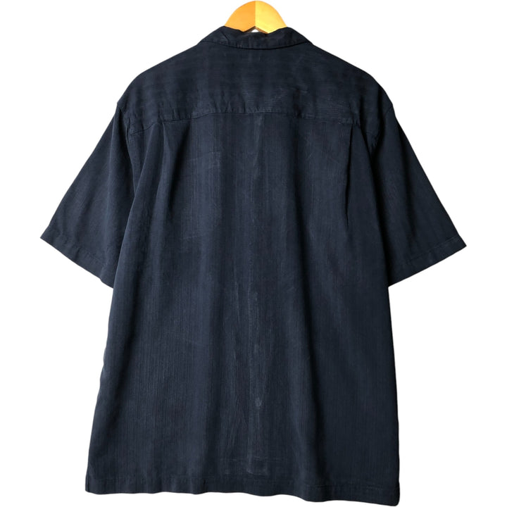 Tommy Bahama short sleeve open collar silk shirt, box shirt, men's size L silk navy blue type Vintage Second Hand