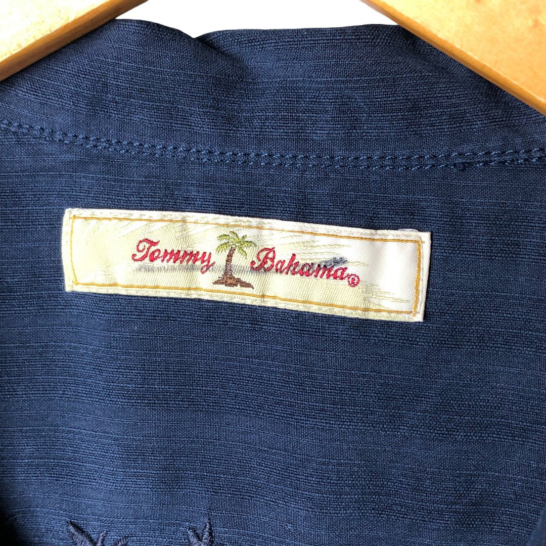 Tommy Bahama short sleeve open collar silk shirt, box shirt, men's size L silk navy blue type Vintage Second Hand