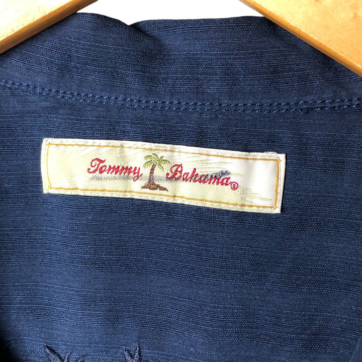 Tommy Bahama short sleeve open collar silk shirt, box shirt, men's size L silk navy blue type Vintage Second Hand