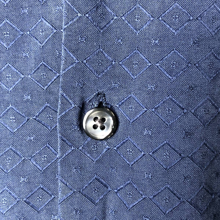 Perry Ellis Short Sleeve Open Collar Silk Shirt Box Shirt Men's XL silk navy blue type Vintage Second Hand