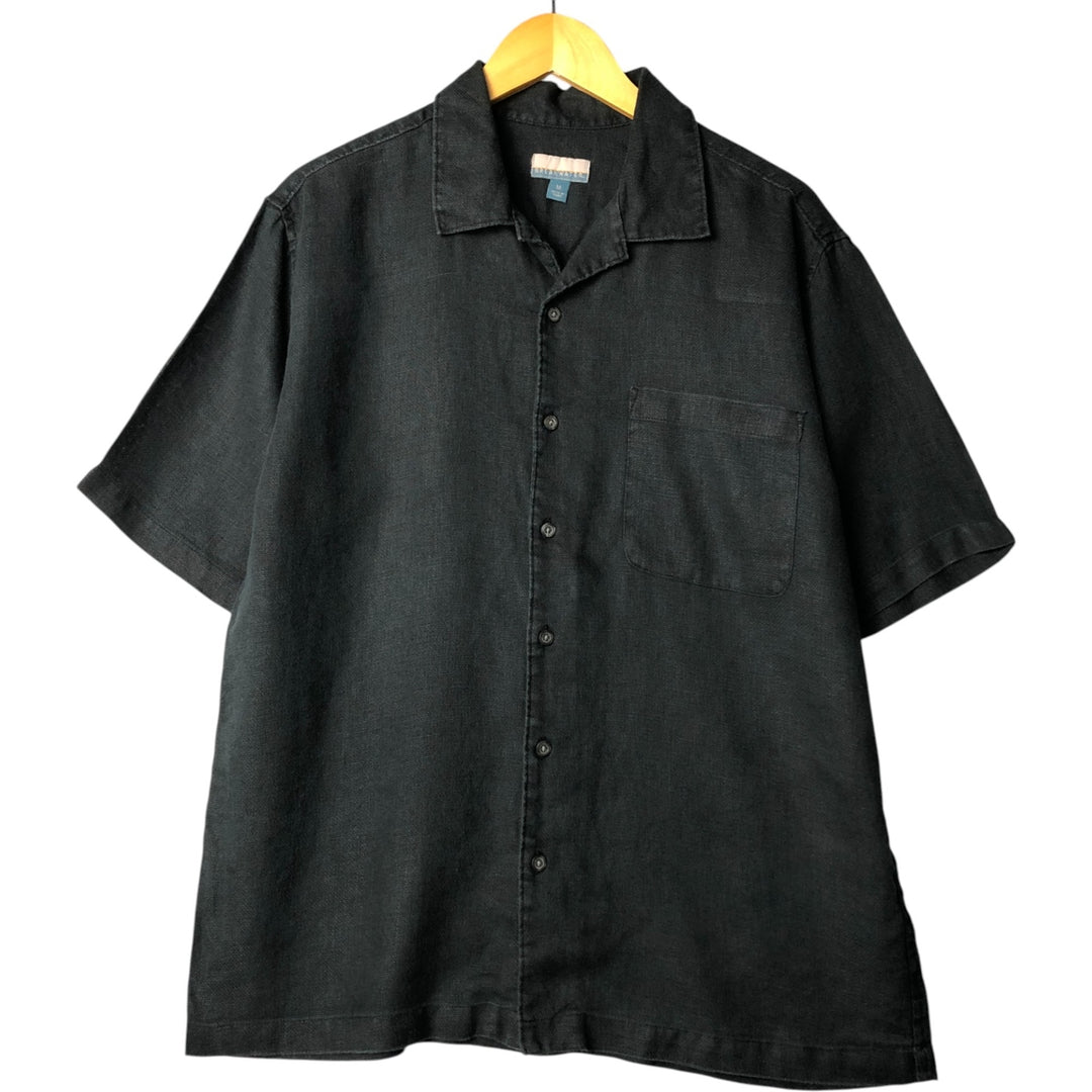 90s-00'S BREAKWATER Short Sleeve Open Collar Linen Shirt, Men's Size M linen black type Vintage Second Hand