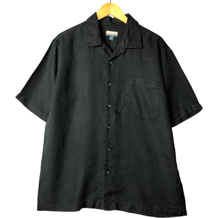 90s-00'S BREAKWATER Short Sleeve Open Collar Linen Shirt, Men's Size M linen black type Vintage Second Hand