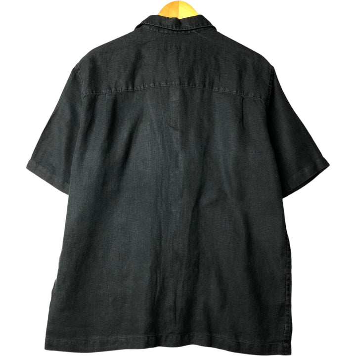 90s-00'S BREAKWATER Short Sleeve Open Collar Linen Shirt, Men's Size M linen black type Vintage Second Hand