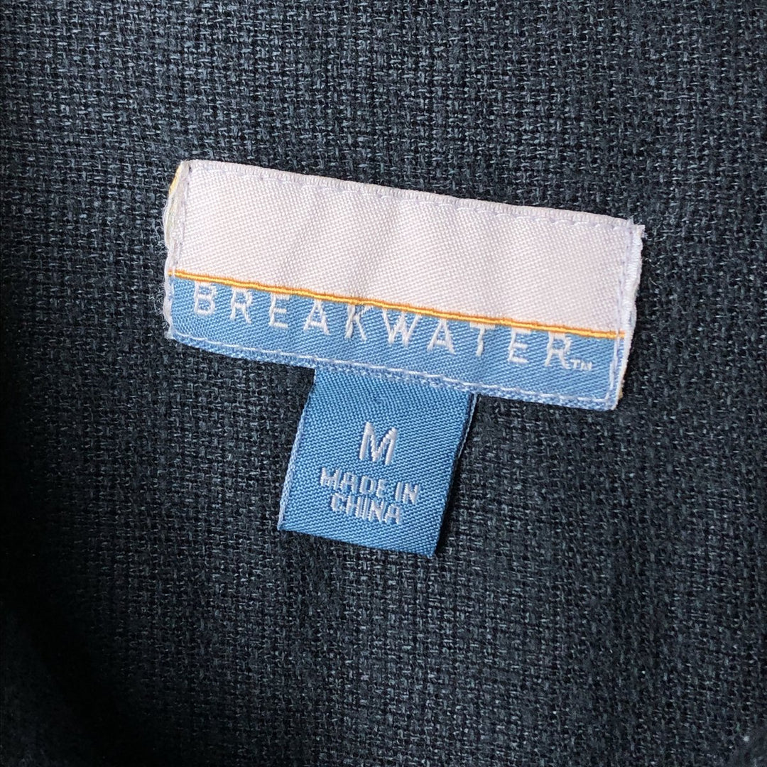 90s-00'S BREAKWATER Short Sleeve Open Collar Linen Shirt, Men's Size M linen black type Vintage Second Hand