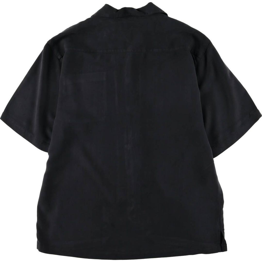 BARACUTA Herringbone Short Sleeve Open Collar Silk Shirt, Men's Size L silk black type Vintage Second Hand