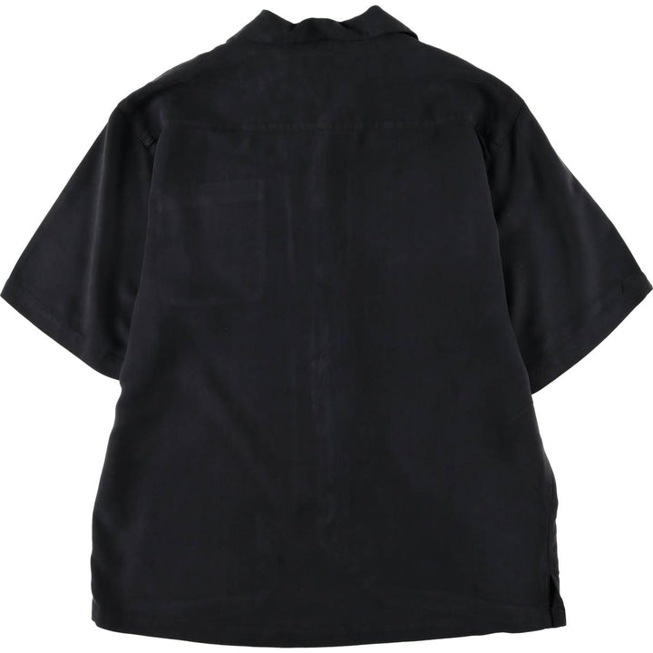 BARACUTA Herringbone Short Sleeve Open Collar Silk Shirt, Men's Size L silk black type Vintage Second Hand
