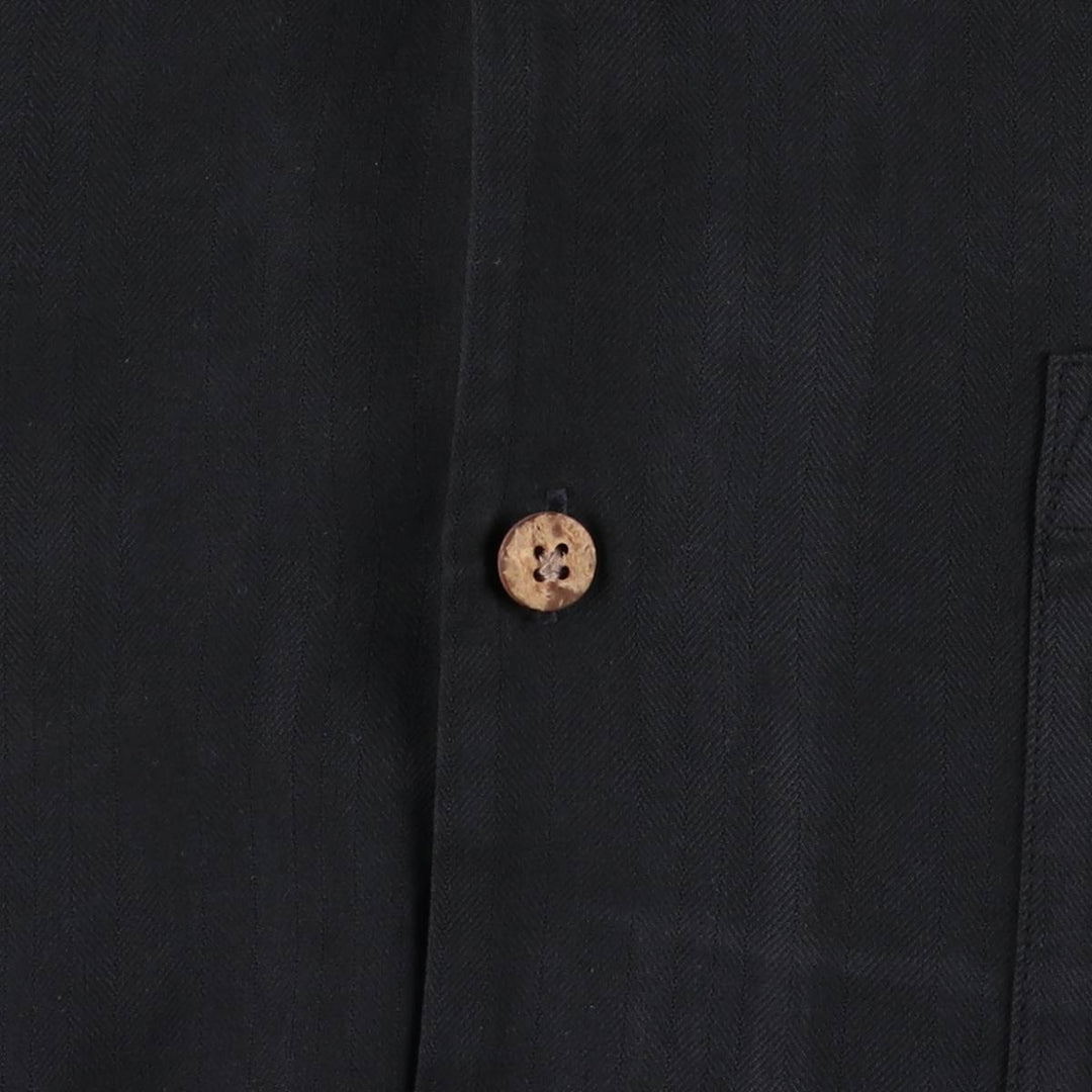 BARACUTA Herringbone Short Sleeve Open Collar Silk Shirt, Men's Size L silk black type Vintage Second Hand