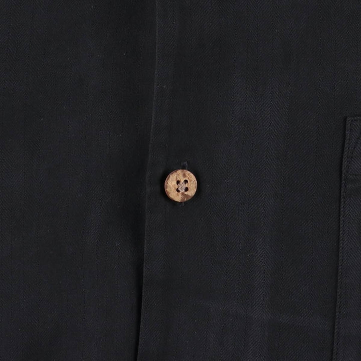 BARACUTA Herringbone Short Sleeve Open Collar Silk Shirt, Men's Size L silk black type Vintage Second Hand