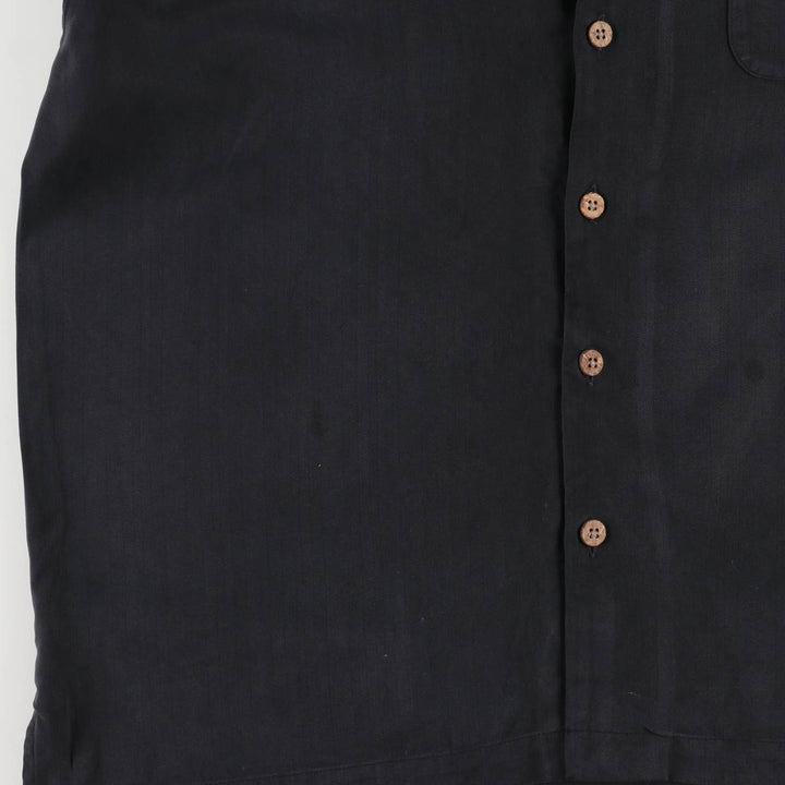 BARACUTA Herringbone Short Sleeve Open Collar Silk Shirt, Men's Size L silk black type Vintage Second Hand