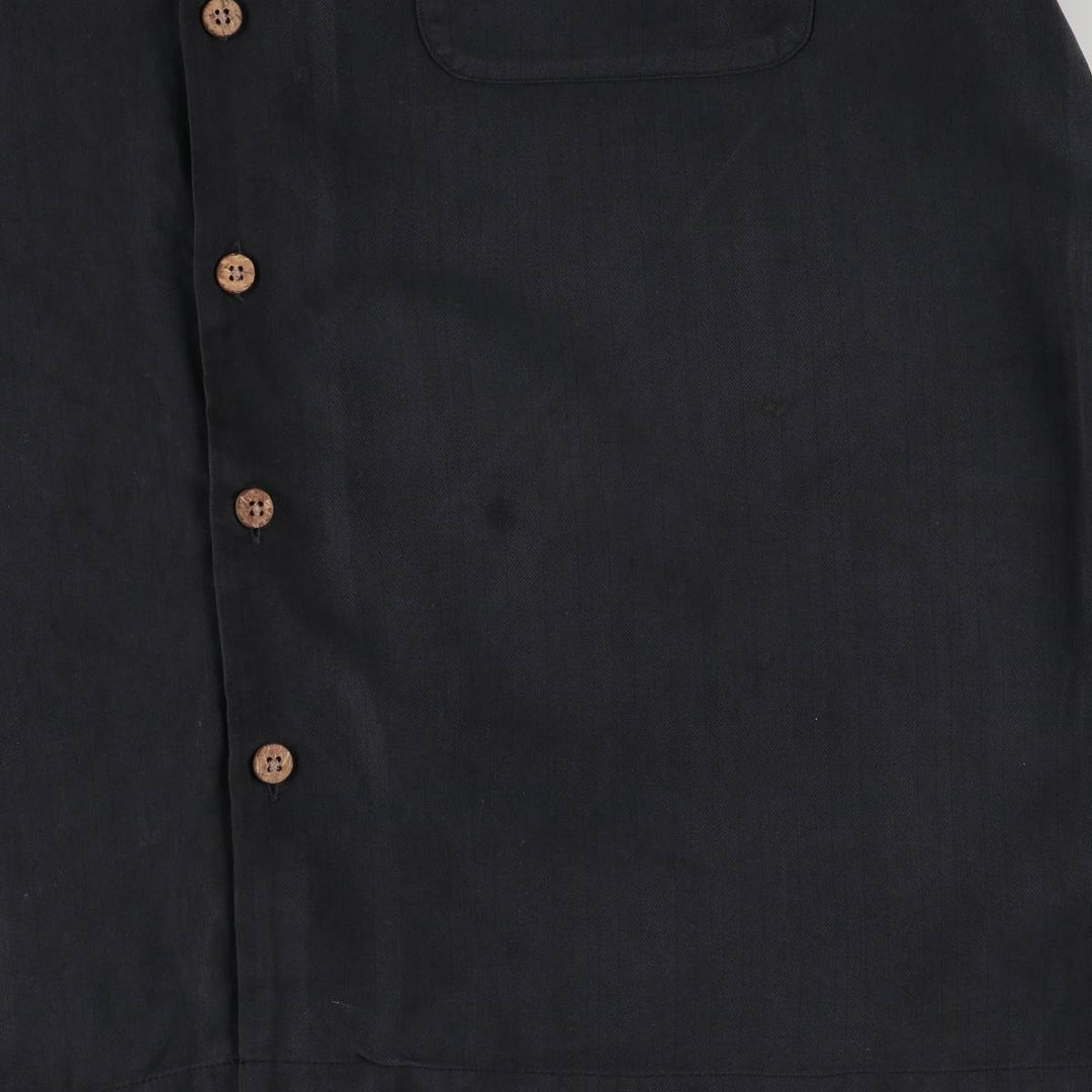 BARACUTA Herringbone Short Sleeve Open Collar Silk Shirt, Men's Size L silk black type Vintage Second Hand