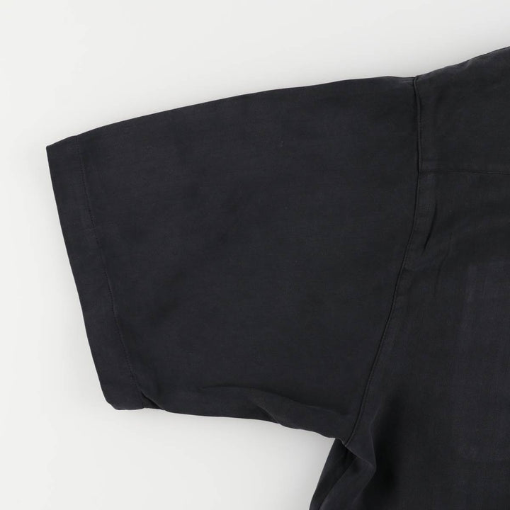BARACUTA Herringbone Short Sleeve Open Collar Silk Shirt, Men's Size L silk black type Vintage Second Hand