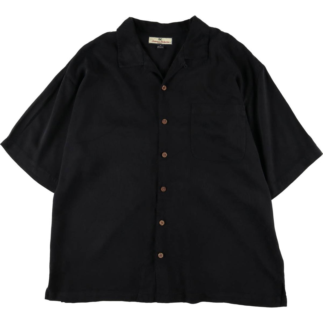 Tommy Bahama All-Over Leaf Pattern Short Sleeve Open Collar Silk Shirt, Men's Size XL silk black type Vintage Second Hand