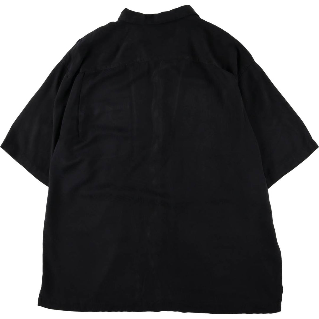 Tommy Bahama All-Over Leaf Pattern Short Sleeve Open Collar Silk Shirt, Men's Size XL silk black type Vintage Second Hand