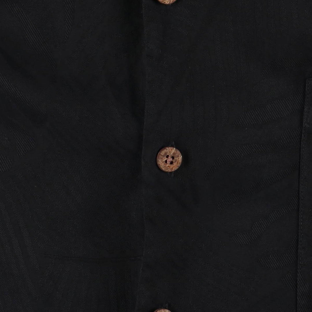 Tommy Bahama All-Over Leaf Pattern Short Sleeve Open Collar Silk Shirt, Men's Size XL silk black type Vintage Second Hand