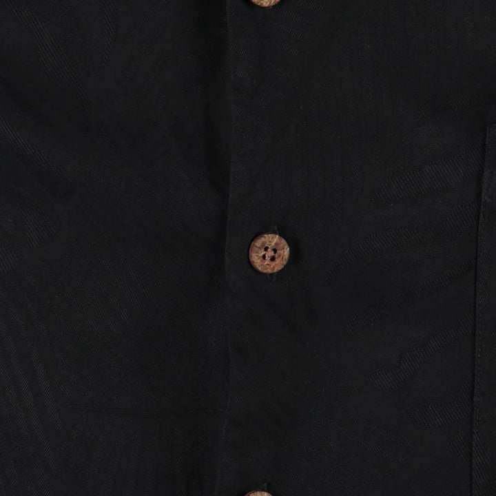 Tommy Bahama All-Over Leaf Pattern Short Sleeve Open Collar Silk Shirt, Men's Size XL silk black type Vintage Second Hand