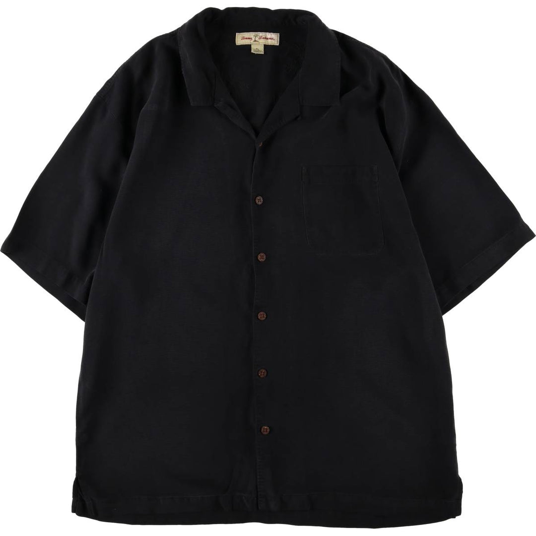 Tommy Bahama short sleeve open collar silk shirt, box shirt, men's XL size silk black type Vintage Second Hand