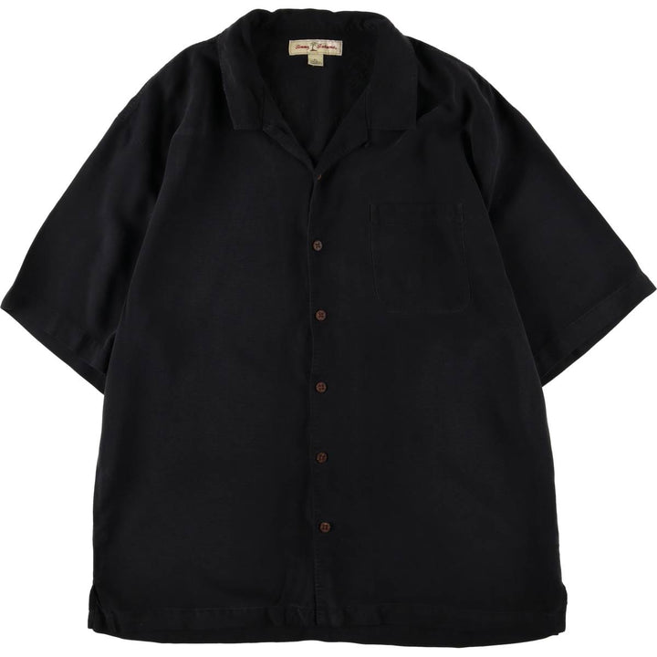 Tommy Bahama short sleeve open collar silk shirt, box shirt, men's XL size silk black type Vintage Second Hand
