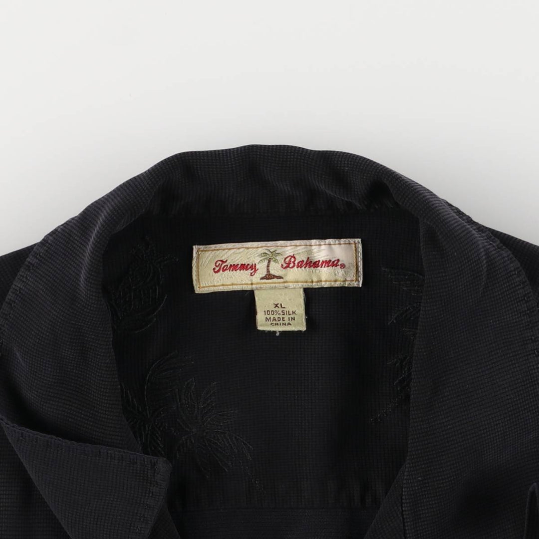 Tommy Bahama short sleeve open collar silk shirt, box shirt, men's XL size silk black type Vintage Second Hand