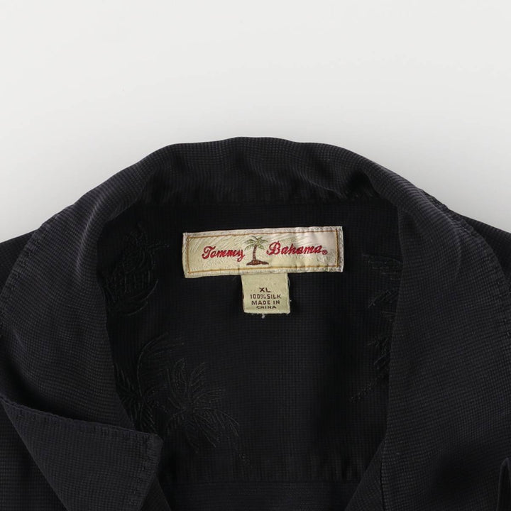 Tommy Bahama short sleeve open collar silk shirt, box shirt, men's XL size silk black type Vintage Second Hand