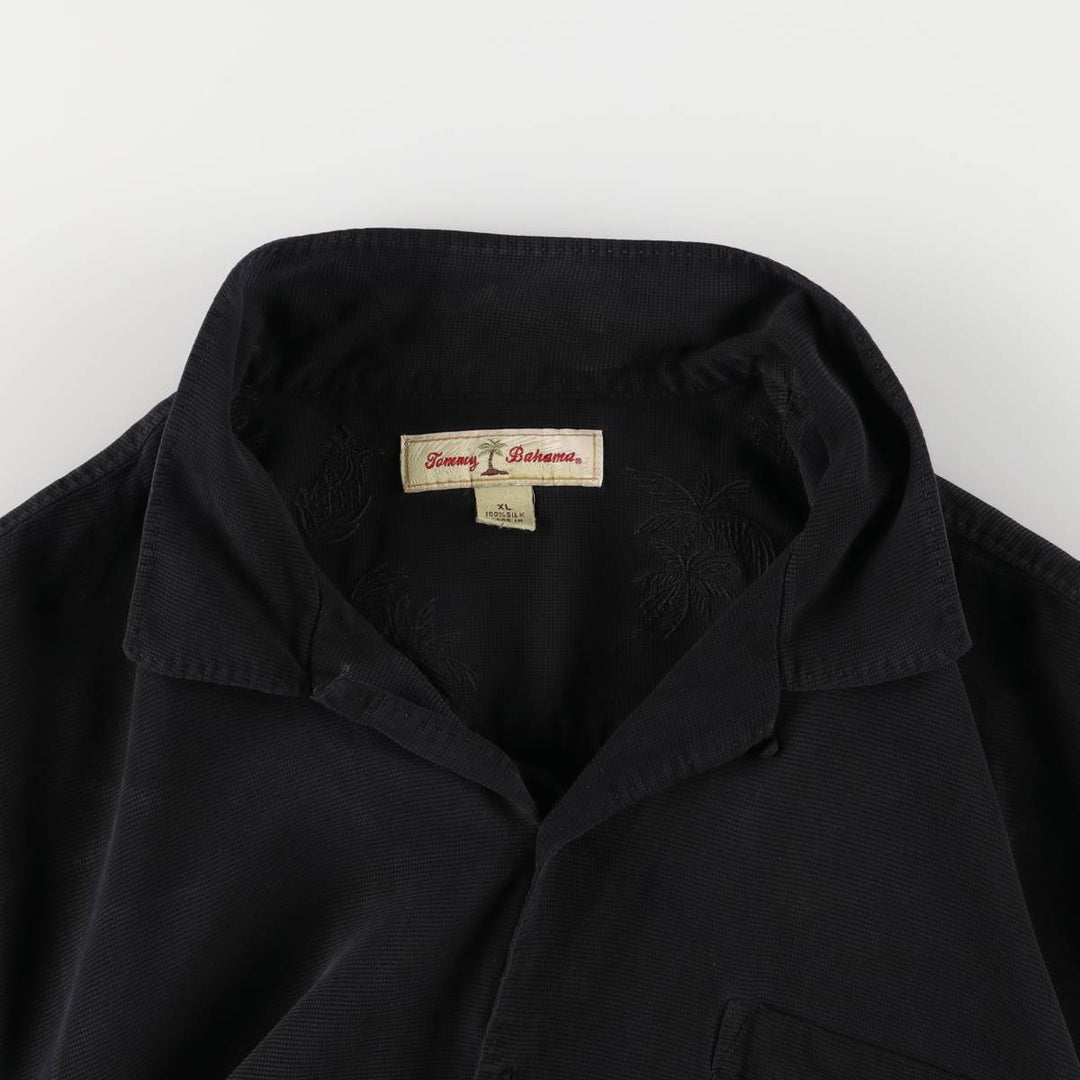 Tommy Bahama short sleeve open collar silk shirt, box shirt, men's XL size silk black type Vintage Second Hand