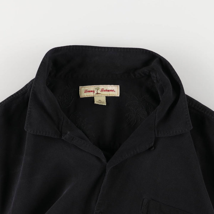 Tommy Bahama short sleeve open collar silk shirt, box shirt, men's XL size silk black type Vintage Second Hand