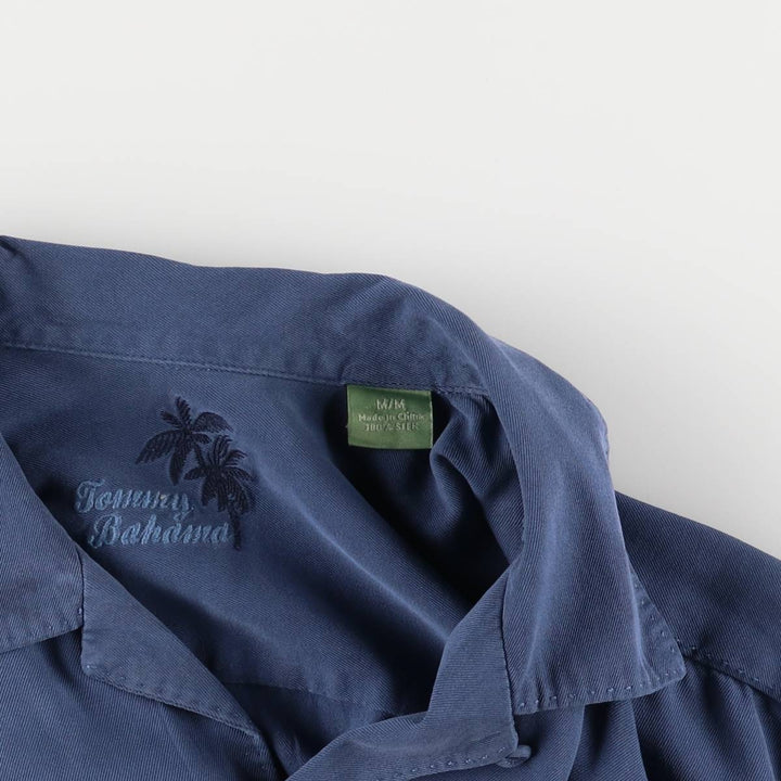 Tommy Bahama short-sleeved open-collar silk box shirt, men's size M silk blue type Vintage Second Hand