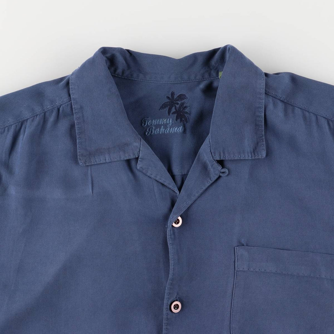 Tommy Bahama short-sleeved open-collar silk box shirt, men's size M silk blue type Vintage Second Hand
