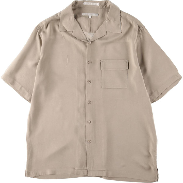Perry Ellis PERRY ELLIS Short Sleeve Open Collar Silk Shirt Box Shirt Men's L Size silk Beige type Vintage Second Hand
