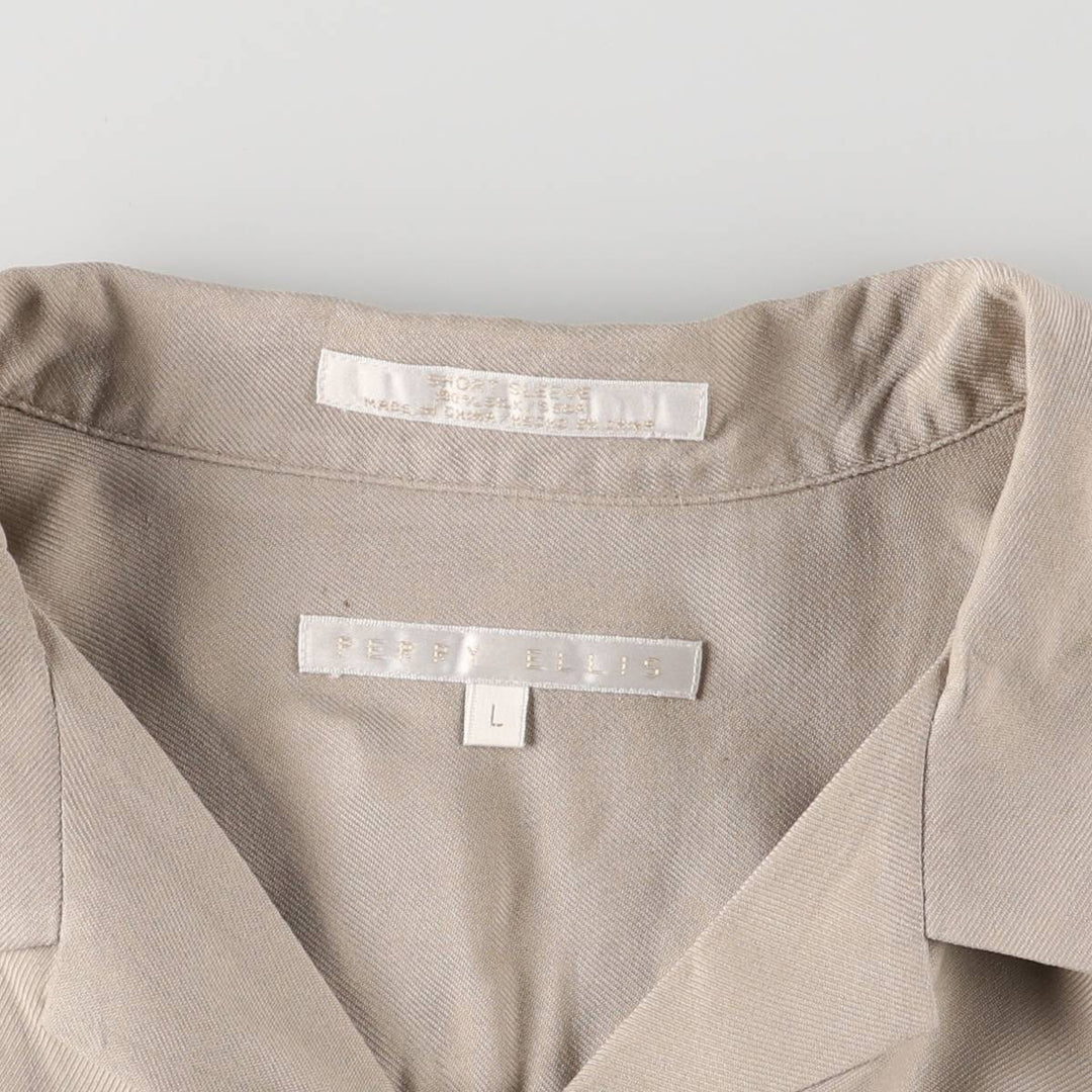 Perry Ellis PERRY ELLIS Short Sleeve Open Collar Silk Shirt Box Shirt Men's L Size silk Beige type Vintage Second Hand