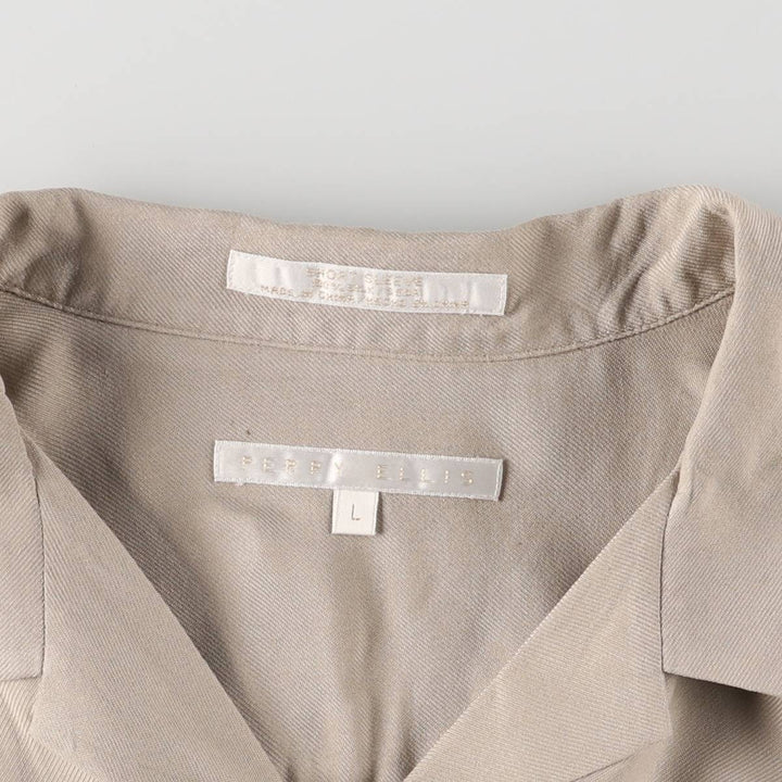 Perry Ellis PERRY ELLIS Short Sleeve Open Collar Silk Shirt Box Shirt Men's L Size silk Beige type Vintage Second Hand