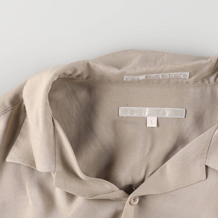Perry Ellis PERRY ELLIS Short Sleeve Open Collar Silk Shirt Box Shirt Men's L Size silk Beige type Vintage Second Hand